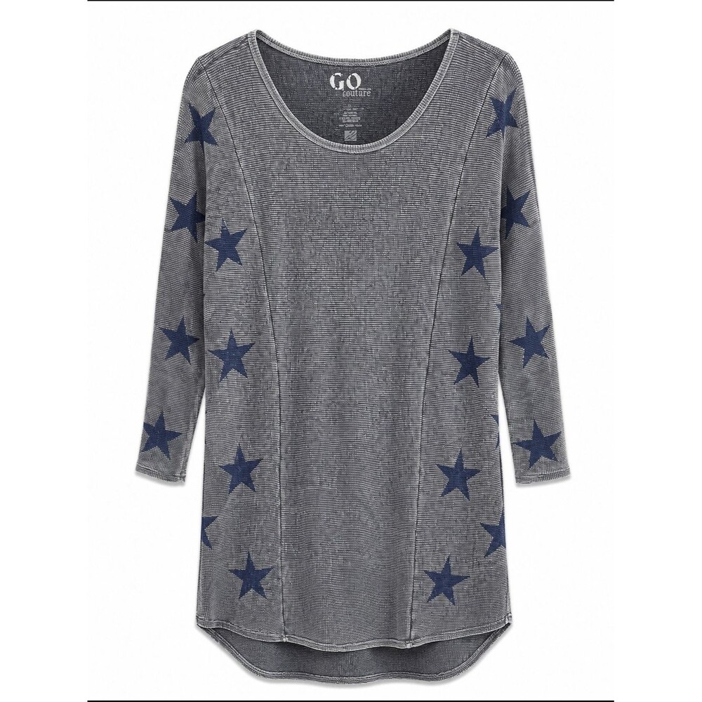 Go Couture Gray Star-Print Long Sleeve Tunic Made in USA - Picture 3 of 5